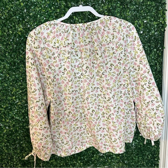 J Crew Tie-Sleeve Button-Front Poplin Top Meadow Floral Size M - Picture 12 of 15
